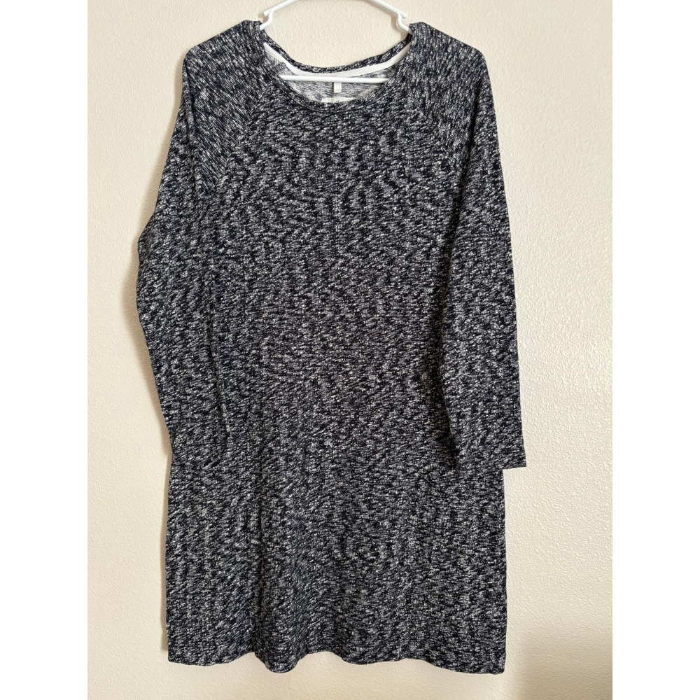 Lou & Grey Space Dye Sweater Dress Black White Long Sleeve Raglan Cotton Medium